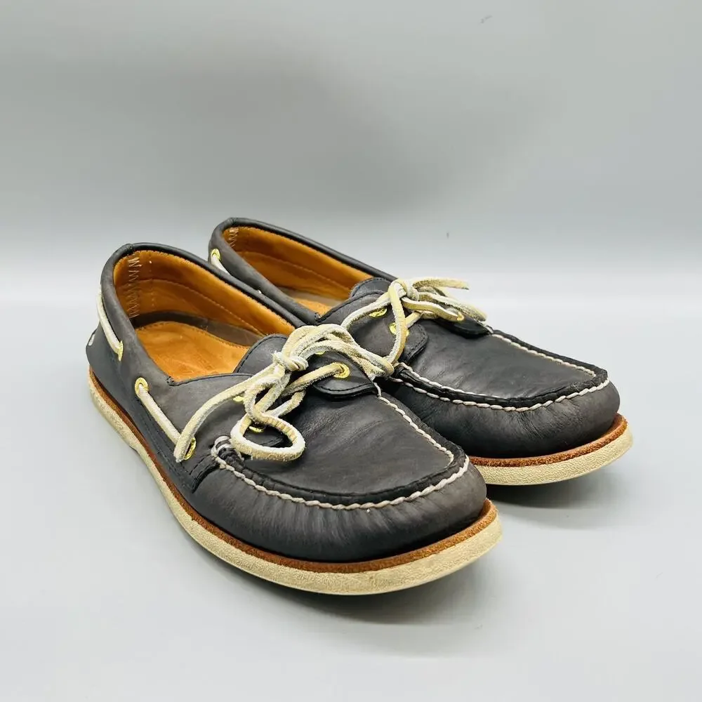 Sperry Shoes Men 7 Blue Leather Top Sider Gold Cup 2 Eye Boat Deck Flats Slip On